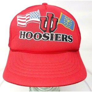 IU INDIANA HOOSIERS USA FLAG VTG Trucker Mesh Snapback Hat American Braided Cap